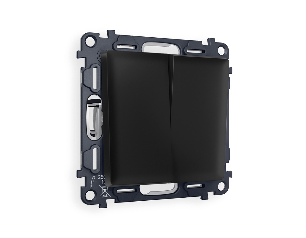 MA803030 Комплект механизма 2-клавишного перекрестного выключателя 10A-250V ALFA Черный матовый QUANT (AP8030, VM125)