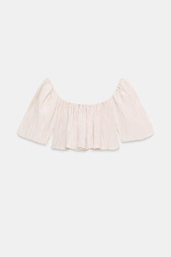 ZARA КРОП-ТОП С ЭФФЕКТОМ ЖАТКИ, КРЕМОВЫЙ