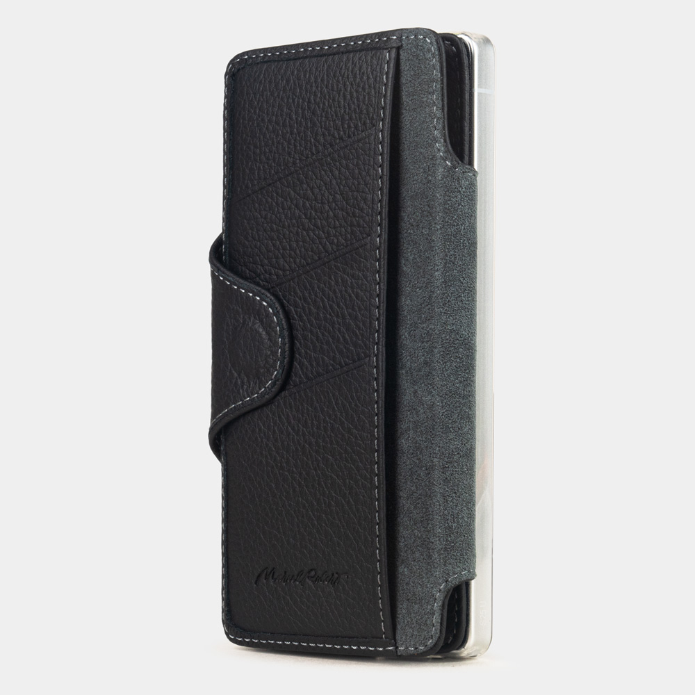 Чехол с картхолдером для Samsung Galaxy S25 Ultra из кожи теленка, черного цвета