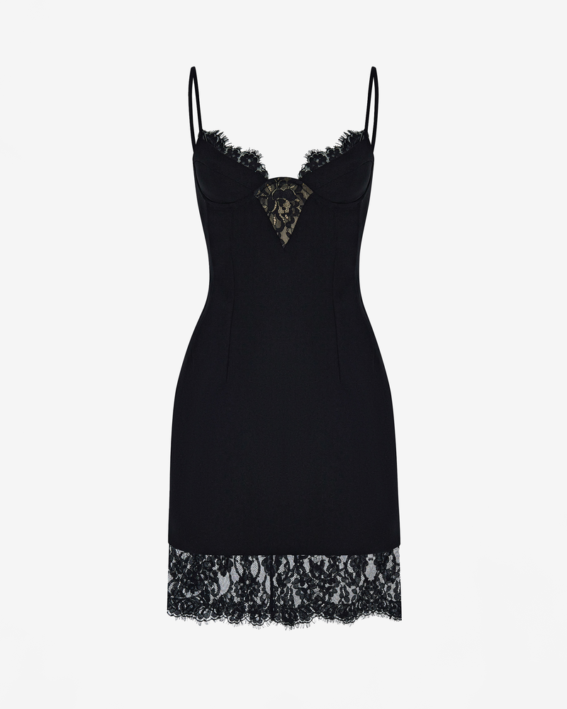 Платье мини из сатина и кружева