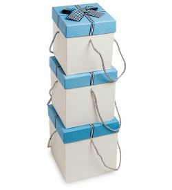 WG-10-A Набор коробок из 3шт «Куб» цв.бел./голуб.