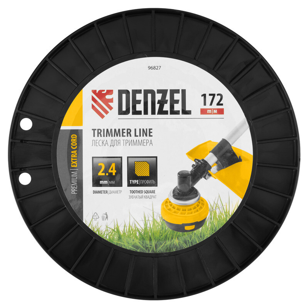 Леска для триммера Denzel (квадрат, 2,4мм х 172м, Extra Cord)