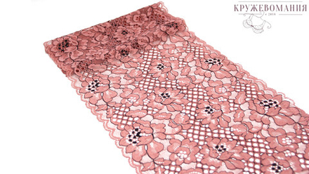 Эластичное кружево, 23 см, фламинго с черной нитью, (Арт: EK-2505), м