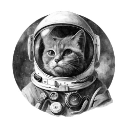 Принт PewPewCat с котом-космонавтом белый
