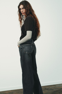 ZARA ДЖИНСЫ TRF WIDE LEG С ПЕРЕКРЕСТНОЙ ТАЛИЕЙ И ВЫСОКОЙ ПОСАДКОЙ, АНТРАЦИТОВО-СЕРЫЙ