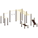 Спортивный комплекс №107, брусья, турник, кольца, шведская стенка, рукоход, скамья, 6100*6000*2700 мм., D=89 мм.