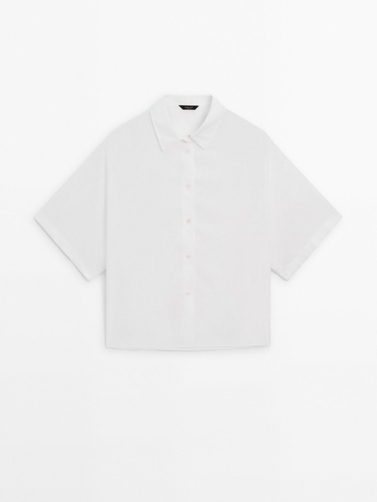 Massimo Dutti Струящаяся рубашка с короткими рукавами, Белый
