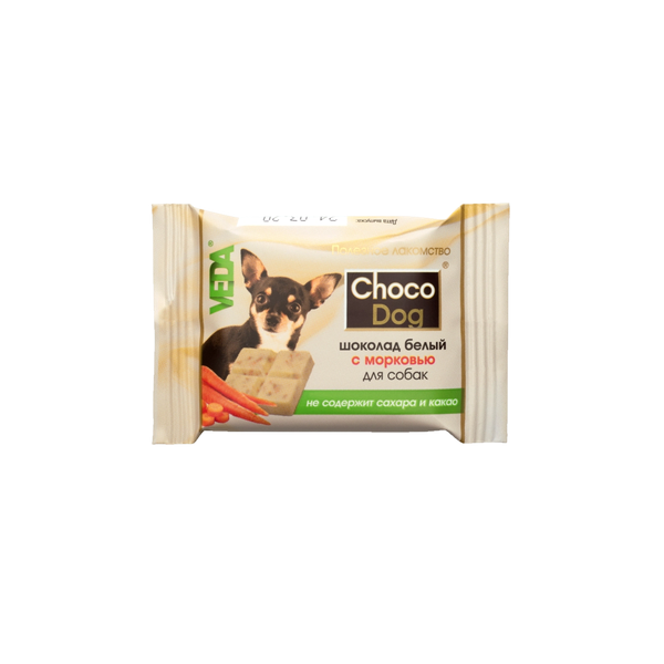 Лакомство VEDA CHOCO DOG для щенков и собак, белый шоколад с морковью