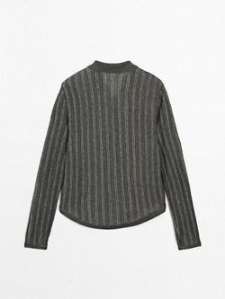 Massimo Dutti Кардиган из 100% льна в полоску, зеленоватый