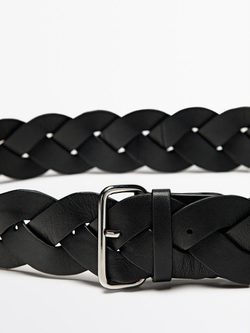 Massimo Dutti Плетеный ремень из кожи наппа, черный