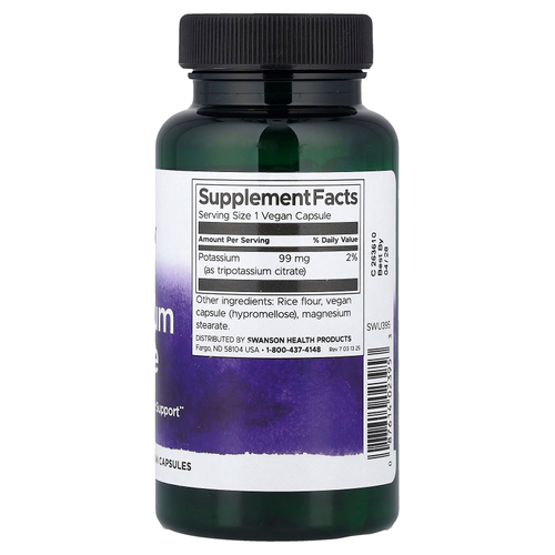 Swanson Vitamins, цитрат калия, 99 мг, 120 веганских капсул