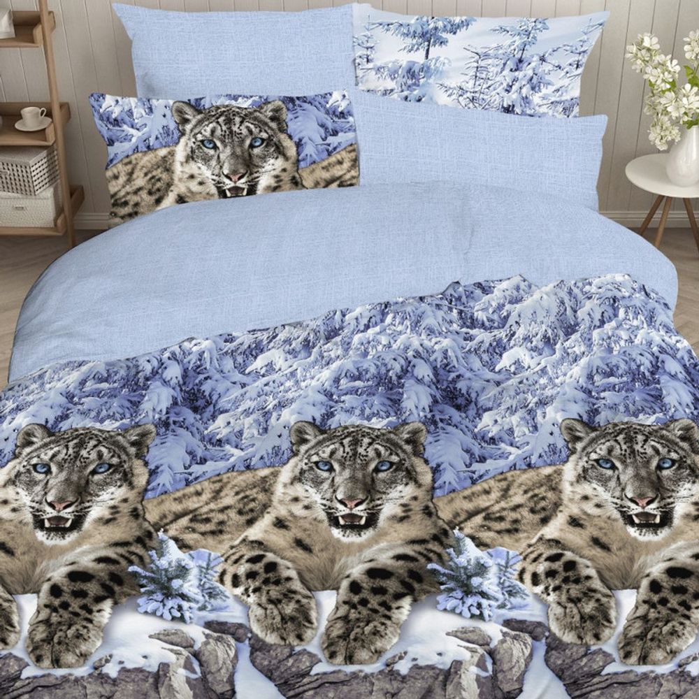 Комплект постельного белья "ВЛ. СНЕЖНЫЙ БАРС", бязь, 100% хлопок, Россия.