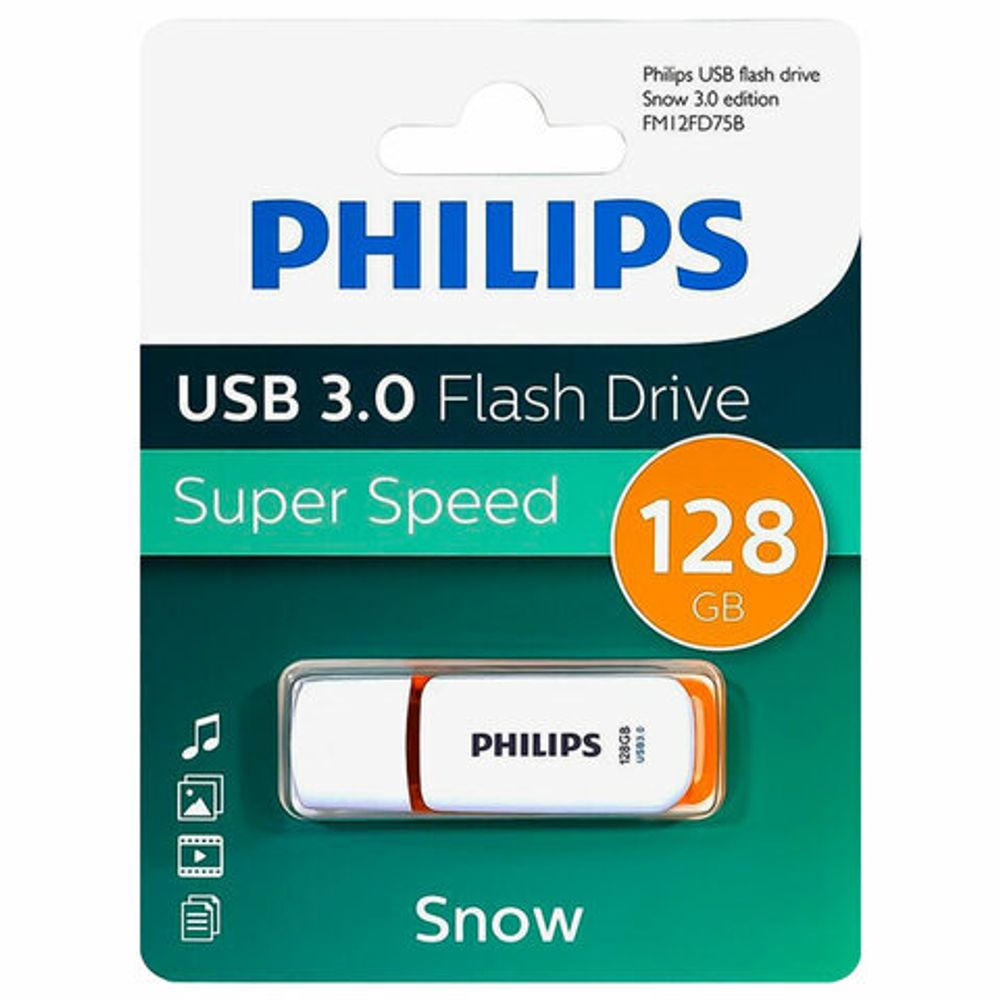 Флеш-диск 128 GB PHILIPS SNOW, разъем USB 3.0, желтый, FM12FD75B/97