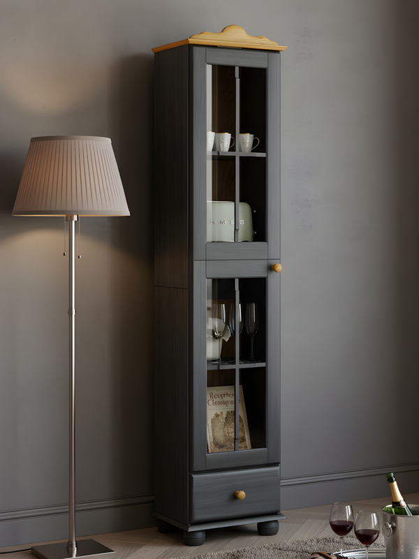 Шкаф витрина 1 дверь 1 ящик Бритта из массива сосны, серый