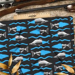 Ткань блэкаут половинчатые рыбы на чёрном фоне