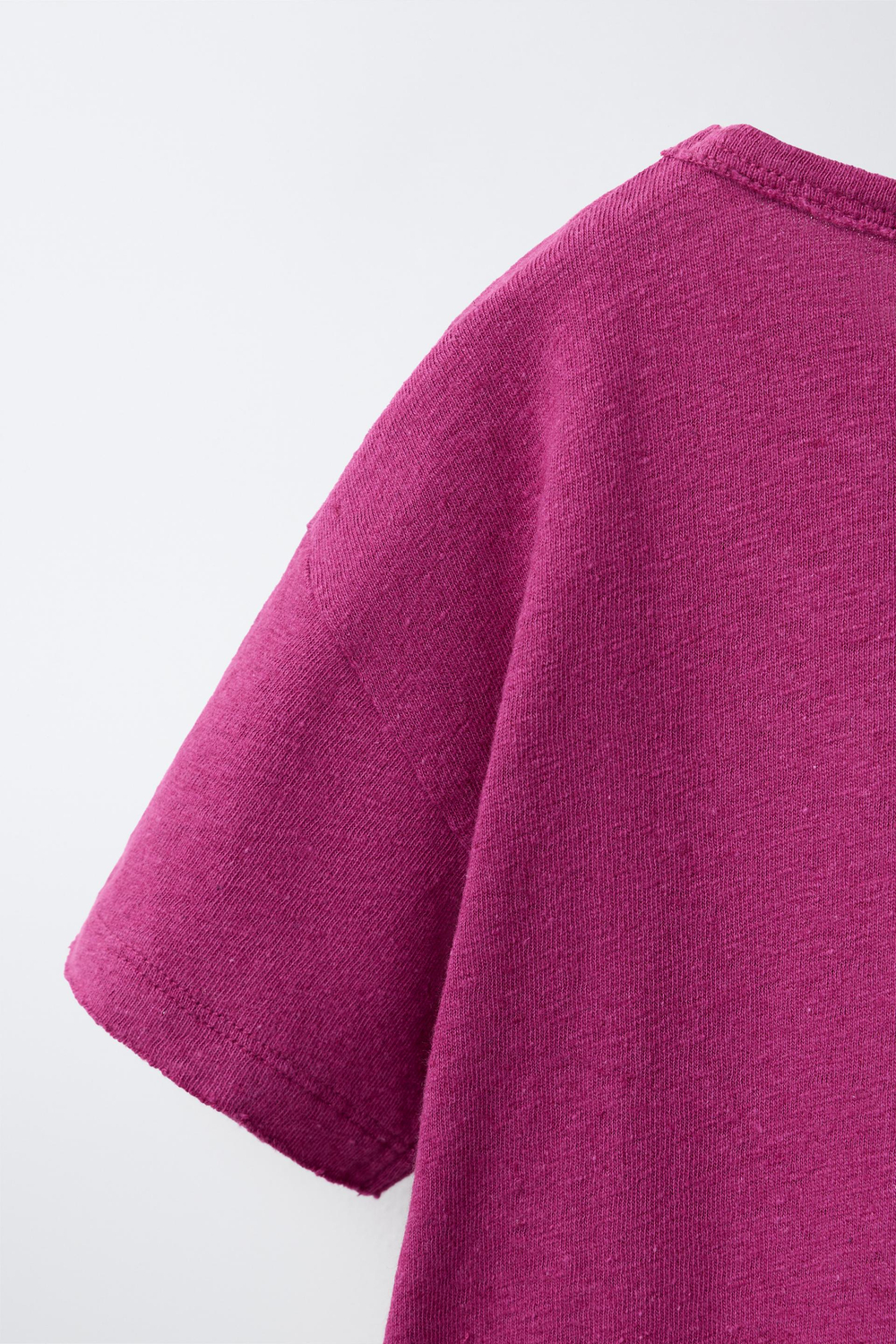 ZARA ФУТБОЛКА ИЗ ХЛОПКА И ЛЬНА, ЦВЕТ ФУКСИИ