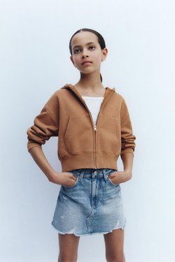 ZARA ДЖИНСОВАЯ ЮБКА С НЕОБРАБОТАННОЙ КРОМКОЙ, СИНИЙ