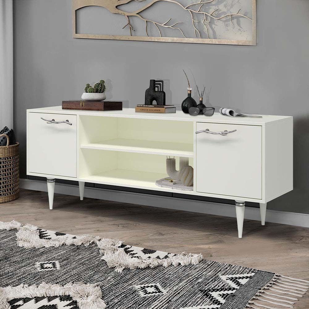 Тумба под ТВ Арт Колор matte 155см Классик Сильвер Белый опал матовый