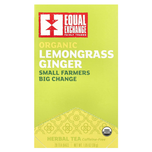 Equal Exchange, органический лемонграсс и имбирь, травяной чай, без кофеина, 20 чайных пакетиков, 30 г (1,05 унции)