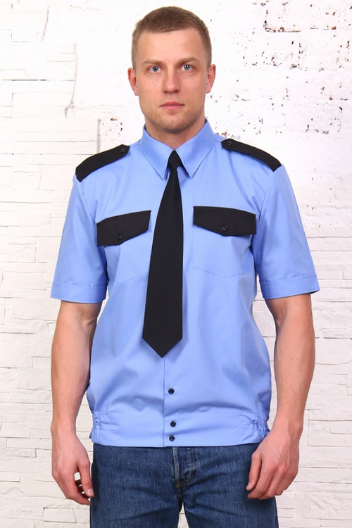 Рубашка Охранника на резинке цв.Голубой короткий рукав