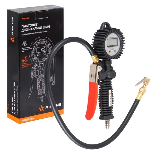 Пистолет для подкачки шин с цифровым манометром-шланг 12 Атм. INDUSTRY (AIRLINE)