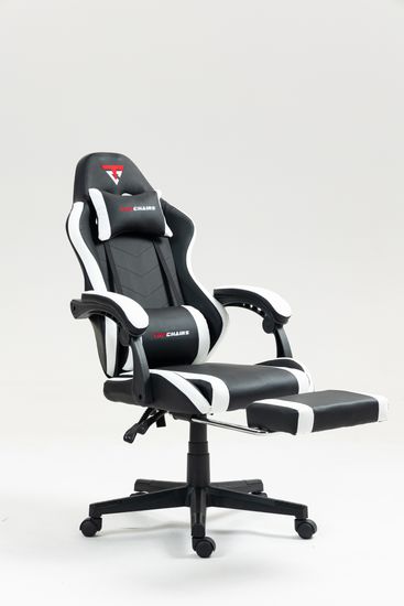 Кресло спортивное TopChairs Prophet с оттоманкой черно-белый