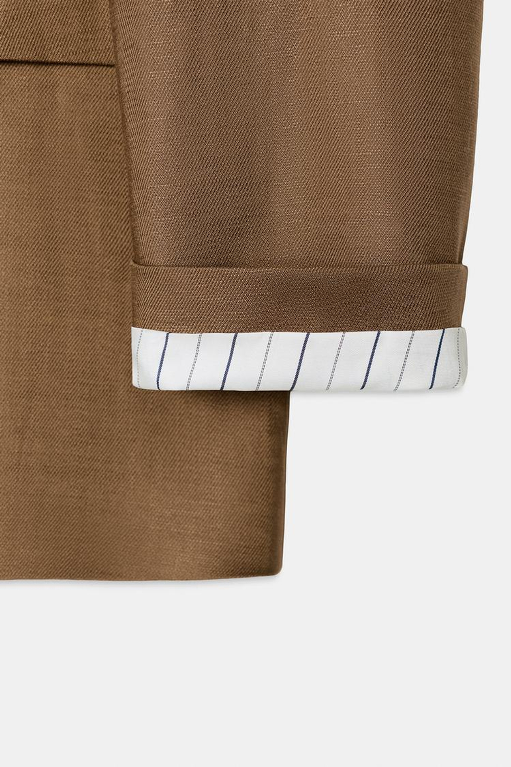 ZARA ДВУБОРТНЫЙ ЛЬНЯНОЙ БЛЕЙЗЕР СО СКАТАННЫМИ РУКАВАМИ, КАРАМЕЛЬНЫЙ