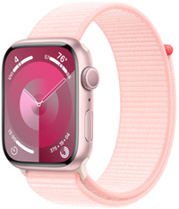 Apple Watch Series 9, 45 мм, Умные часы Корпус из алюминия розового цвета, спортивный ремешок Sport Loop Нежно-розового (MR9J3)