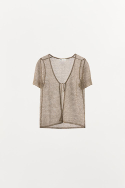 ZARA КАРДИГАН ИЗ СЕТЧАТОЙ ТКАНИ С БЛЕСТЯЩЕЙ НИТЬЮ, ЗОЛОТИСТЫЙ