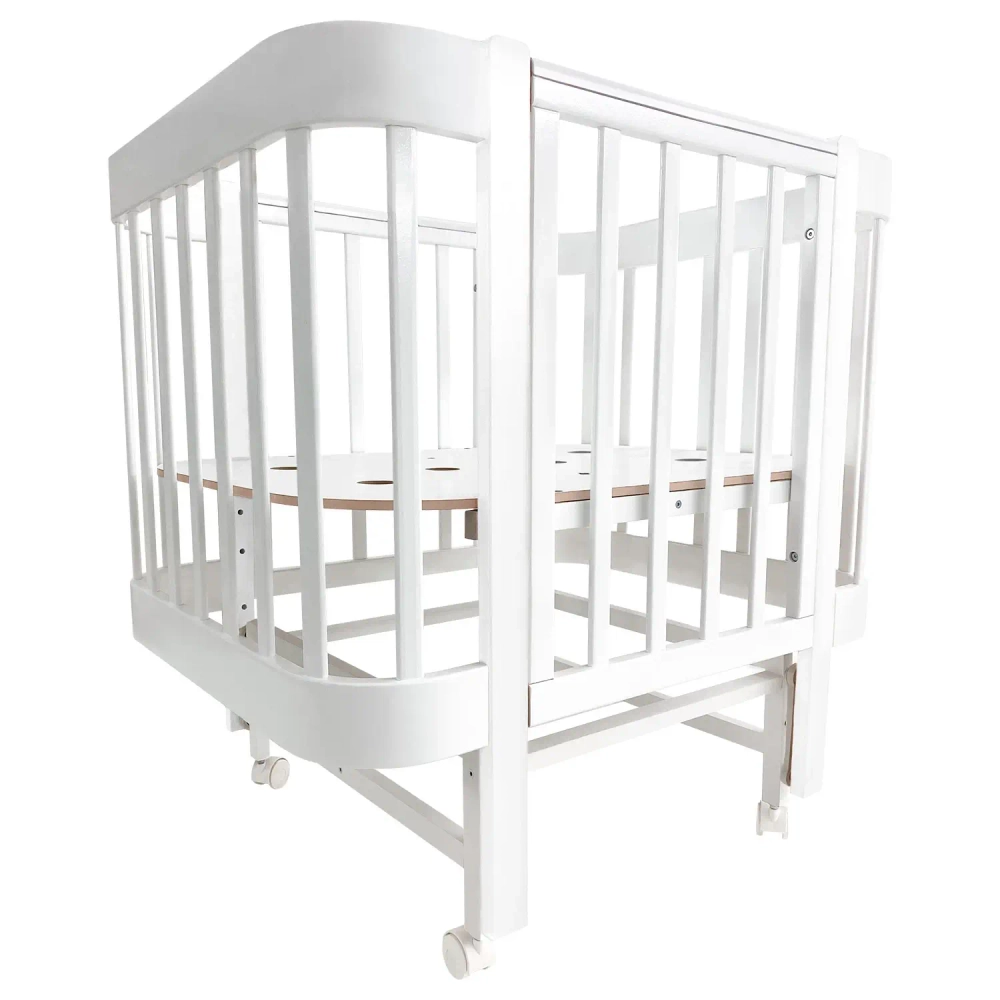 Кровать детская Indigo Italiano Baby продольный маятник на колесах белый-белый