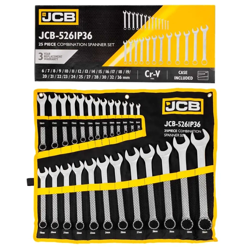 Набор ключей комбинированных 25пр. (6-25, 27, 28, 30, 32, 36мм),на полотне JCB JCB-5261P36