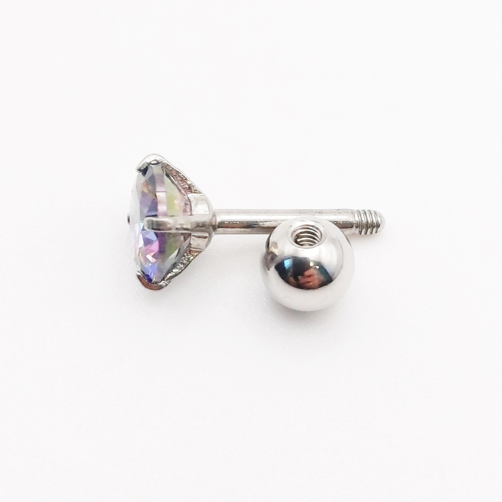 Микроштанга для пирсинга уха с круглым аквамариновым кристаллом 4,5 мм. Медицинская сталь. 1шт.