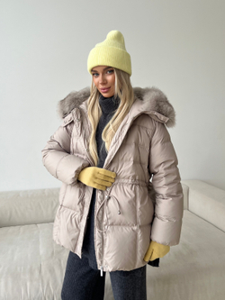 Пуховик Fresh миди с кулиской бежевый