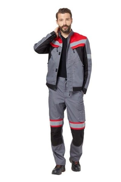 Костюм "Памир 1" серый/черный/красный - Брюки и куртка