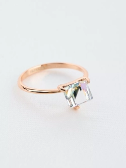 Кольцо Миражи тонкое с сиреневым кристаллом Swarovski