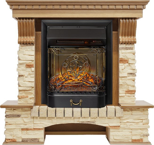 Каминокомплект Pierre Luxe - Дуб / Сланец с очагом Majestic FX M Black RC