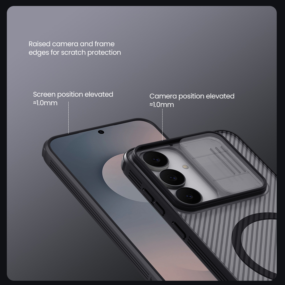 Чехол с встроенным магнитом от Nillkin для Samsung Galaxy S25 FE, серия CamShield Pro Magnetic Case (Clear version) прозрачный тонированный