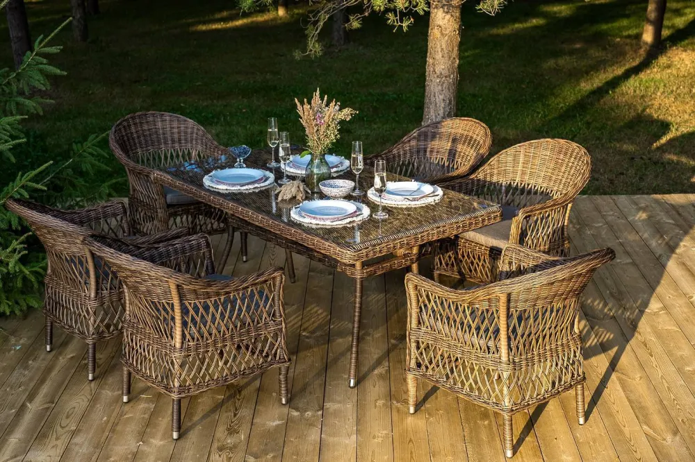 "Амароне" обеденная группа из искусственного ротанга на 6 персон, цвет коричневый