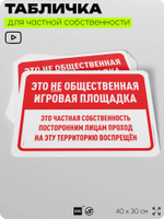 Табличка для частной территории "Это не общественная игровая площадка", на дом, для участка, организаций и частных территорий, предупреждающая, 40х30 см, Silver Plane x Айдентика Технолоджи