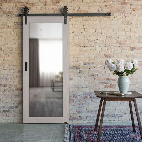 Купить Раздвижная амбарная дверь купе Atum Pro 32 Stone Oak с зеркалом с внешней стороны