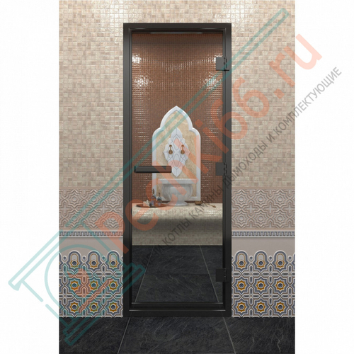 Стеклянная дверь DoorWood «Хамам Прозрачная» в черном профиле 2100х900 (по коробке) в Кирове