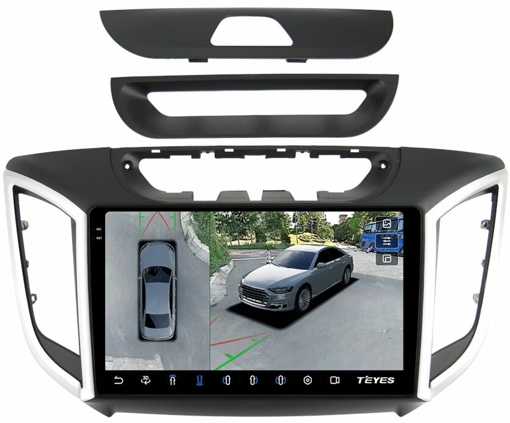 Магнитола для Hyundai Creta 1 2016-2021 (рамка 9) - Teyes CC3-2K-360 на Android 10, 2K QLED, 6Гб+128Гб, CarPlay, 4G SIM-слот, 4 камеры в комплекте