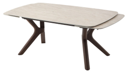 Стол КИРАН (KIRAN) 180 БЕЖЕВЫЙ МРАМОР (MATTE SICILY BEIGE SOLID CERAMIC) / Орех темный, ®DISAUR