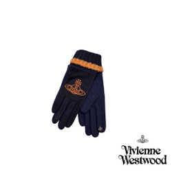 VIVIENNE WESTWOOD ПЕРЧАТКИ КОМБИНИРОВАННЫЕ ТЕМНО-СИНИЕ С ВЫШИВКОЙ