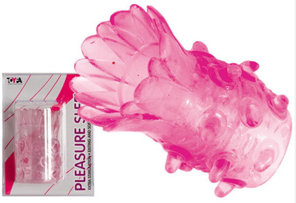 Розовая рельефная насадка на пенис