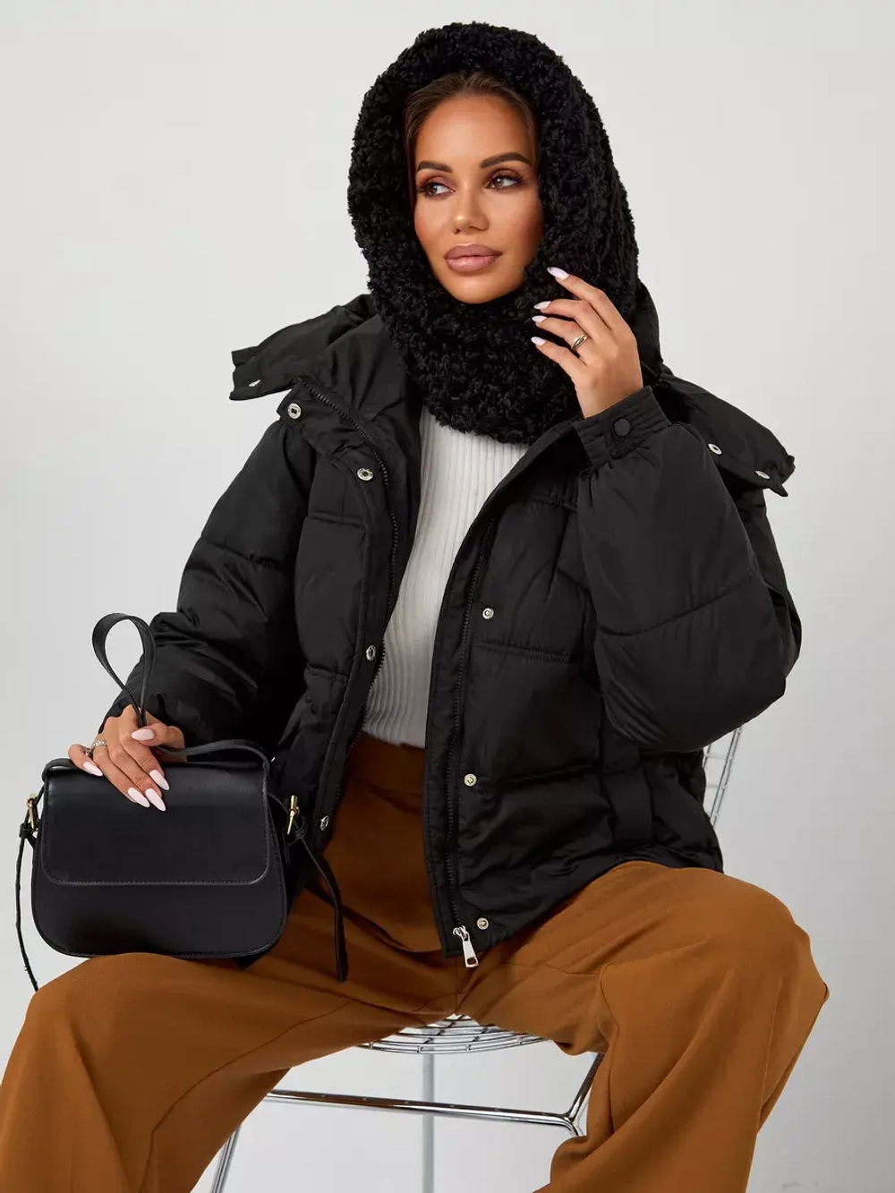 Капор зимний вязаный капюшон на флисе