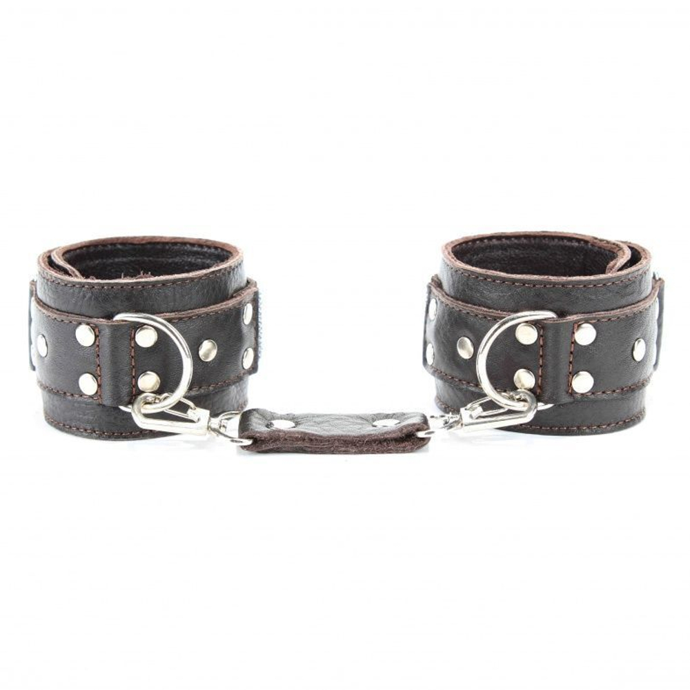 Коричневые кожаные наручники (Цвет: коричневый)