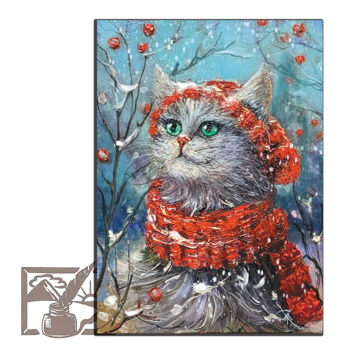 Открытка почтовая. Кот в шарфике