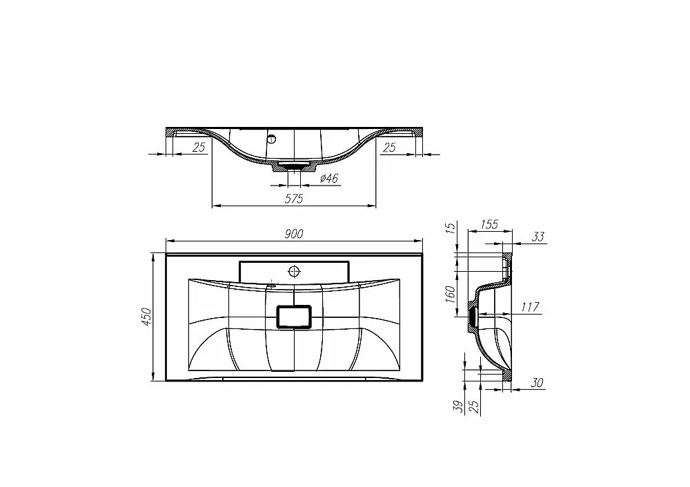 Тумба с раковиной Belbagno MARINO 90 2C-SO/BB900/450-LV-MR-PR Nero Lucido