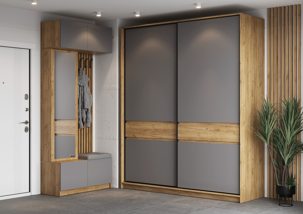 БОСТОН ШК-005 Шкаф-купе ЛДСП (Комплект) Дуб Крафт золотой / Шифер серый